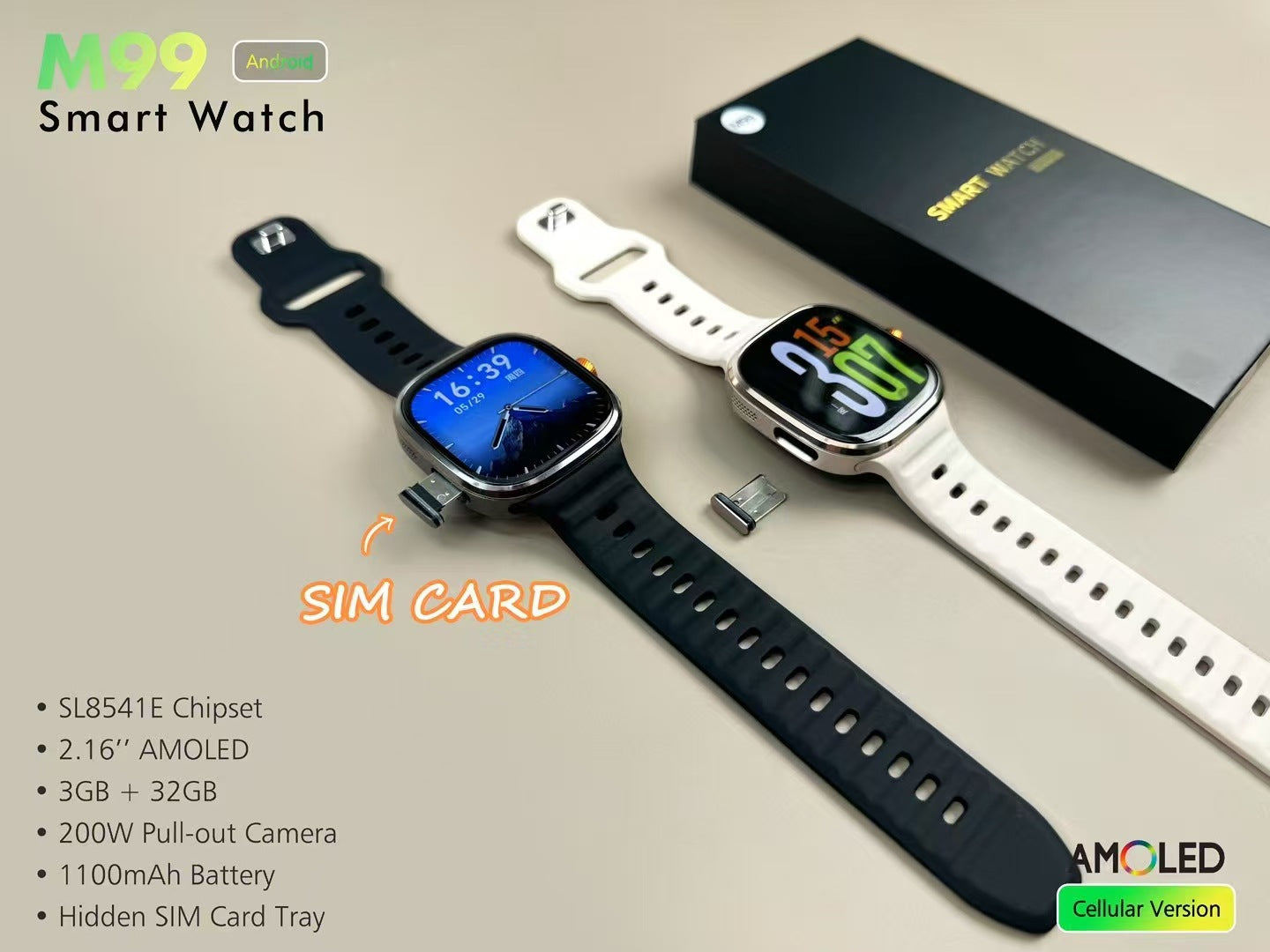 M99 Smart Watch 5G AMOLED HD Screen Wireless Charging Heart Rate Monitor