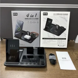 4-in-1 Magnetic Wireless Charging Station for iPhone, Apple Watch & AirPods – 30W Fast Charging Stand with Digital Clock