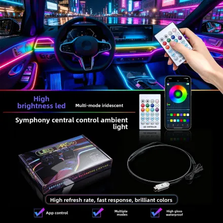 RGB Car Door Frame LED Ambient Light Strip – Colorful Interior Lighting - Image 2